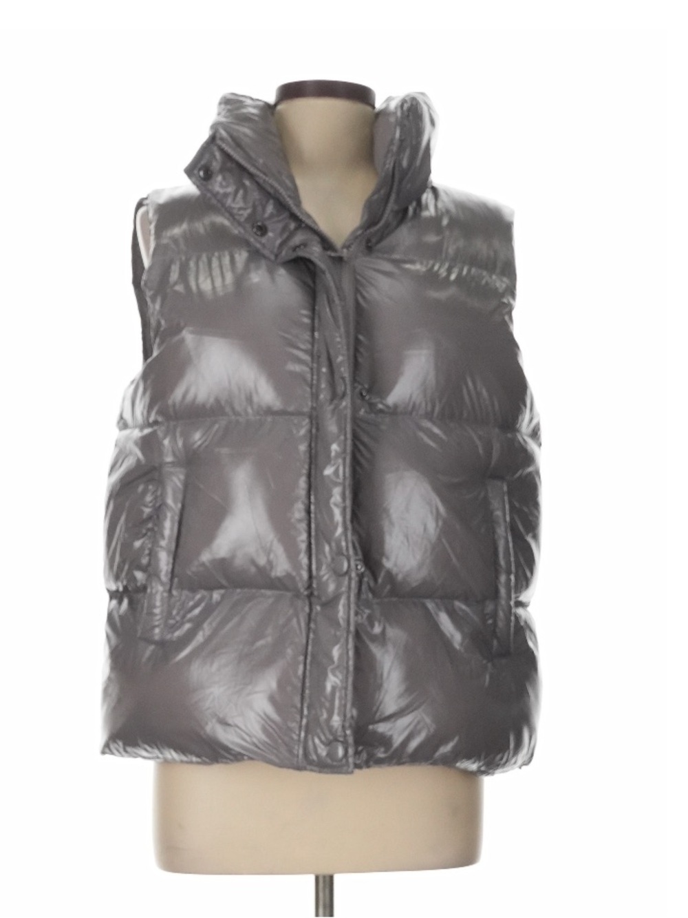 Noize Martyna Puffer Vest Grey Glossy Shiny Liquid Finish Large